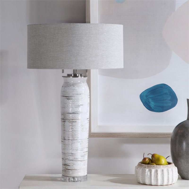 Bowery Hill Contemporary Ceramic Table Lamp in Off White