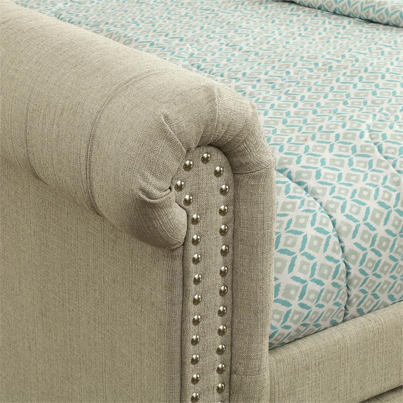 Bowery Hill Contemporary Fabric Tufted Queen Daybed with Trundle in Beige