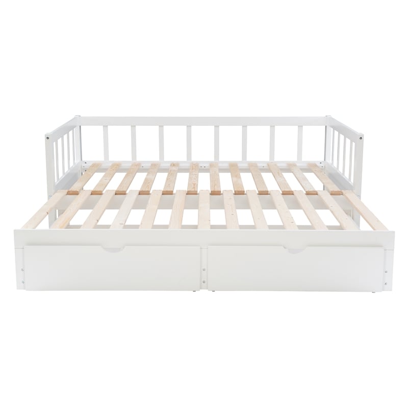 Bowery Hill Contemporary Wood Storage Trundle Daybed in White