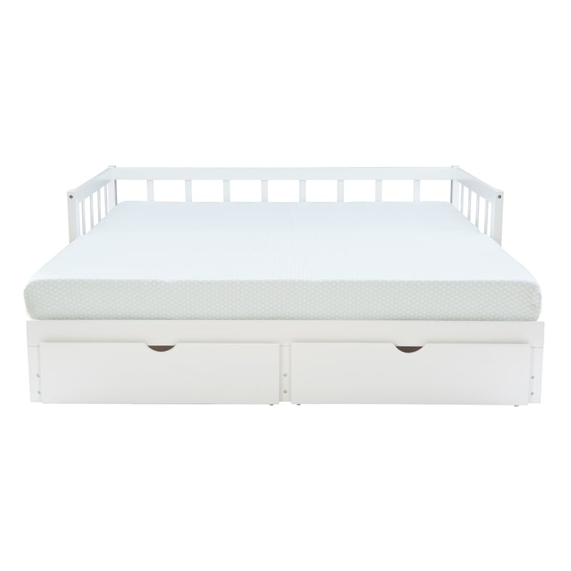 Bowery Hill Contemporary Wood Storage Trundle Daybed in White