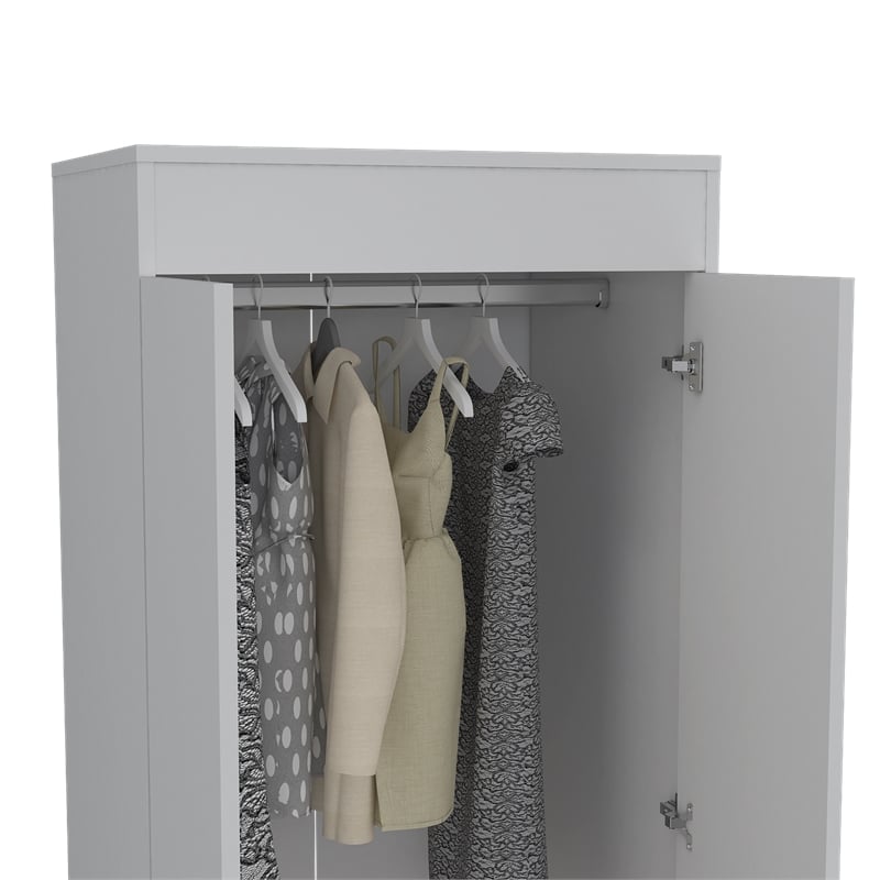 Bowery Hill 2-Drawer and 2-Door Contemporary Engineered Wood Armoire in White