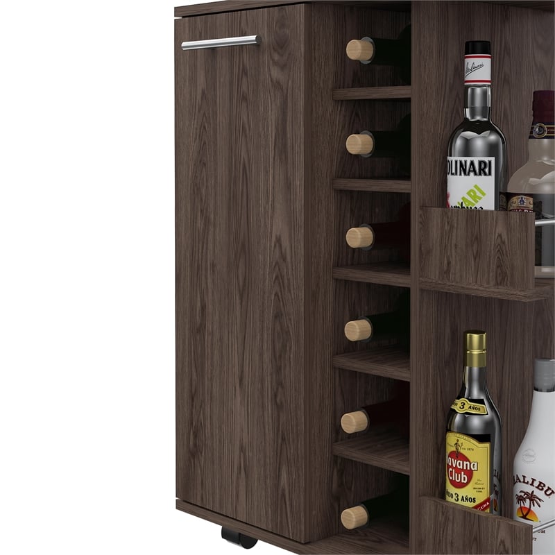 Bowery Hill Contemporary Bar Cart Cabinet in Weathered Oak