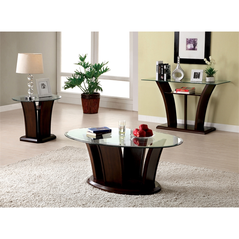 Bowery Hill Contemporary Glass Top Console Table in Dark Cherry