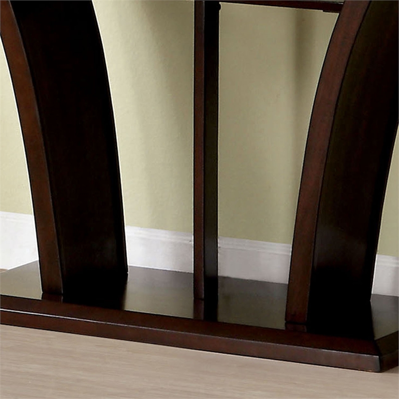 Bowery Hill Contemporary Glass Top Console Table in Dark Cherry