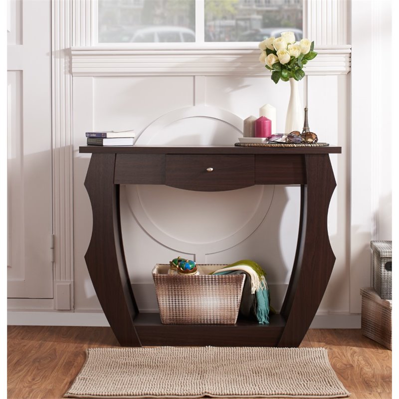 Bowery Hill Modern Wood 1-Drawer Console Table in Walnut