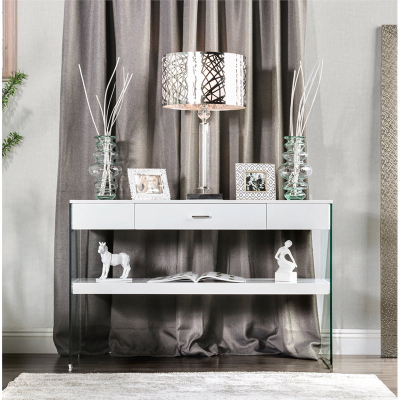 Bowery Hill Contemporary Wood Storage Console Table in White