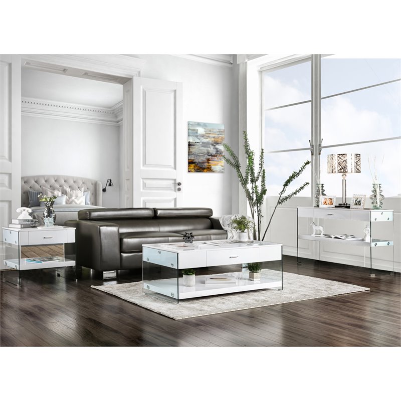 Bowery Hill Contemporary Wood Storage Console Table in White