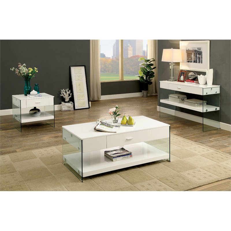Bowery Hill Contemporary Wood Storage Console Table in White