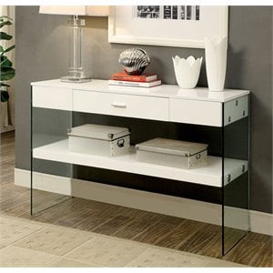 Bowery Hill Contemporary Wood Storage Console Table in White