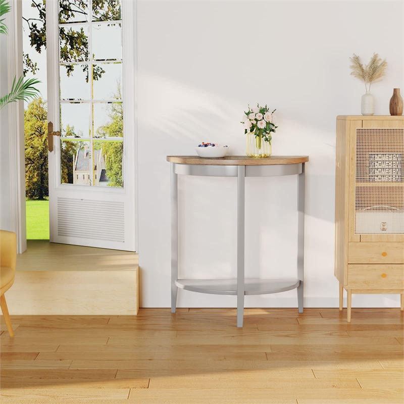 Bowery Hill Contemporary Stone Console Table in Gray Oak and Gray
