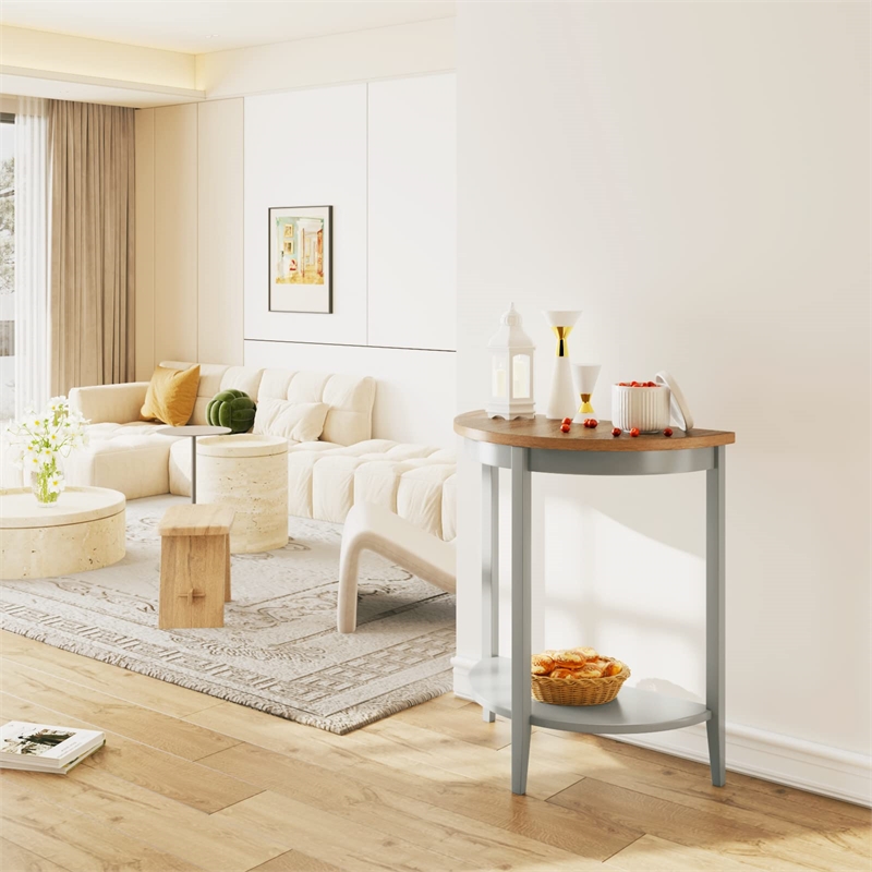 Bowery Hill Contemporary Stone Console Table in Gray Oak and Gray