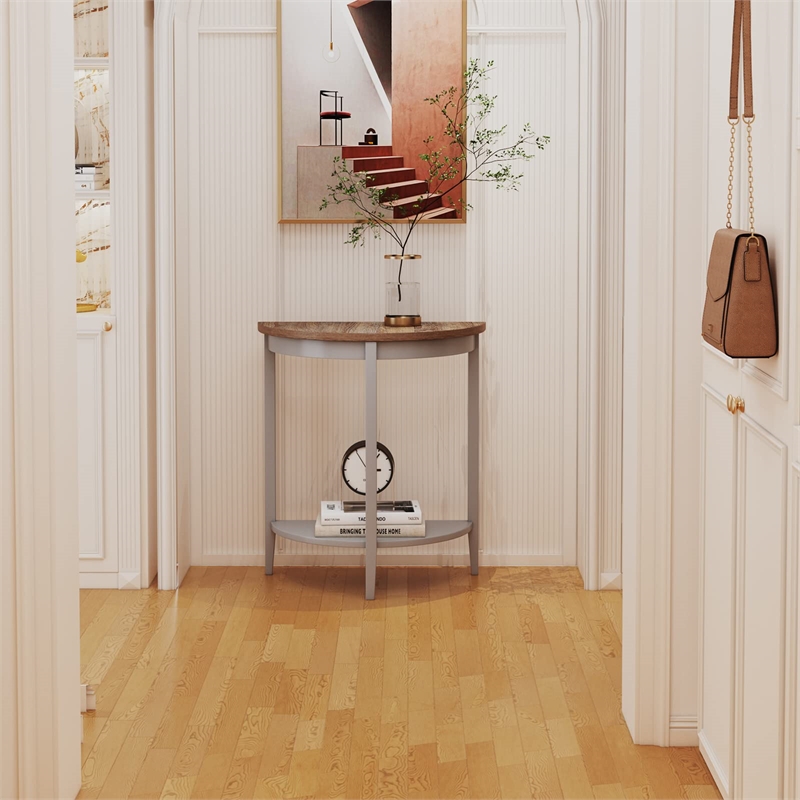 Bowery Hill Contemporary Stone Console Table in Gray Oak and Gray