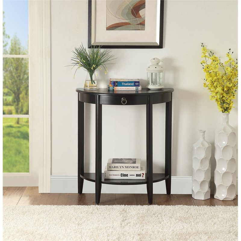 Bowery Hill Wood Black Console Table Half Moon Shape 28