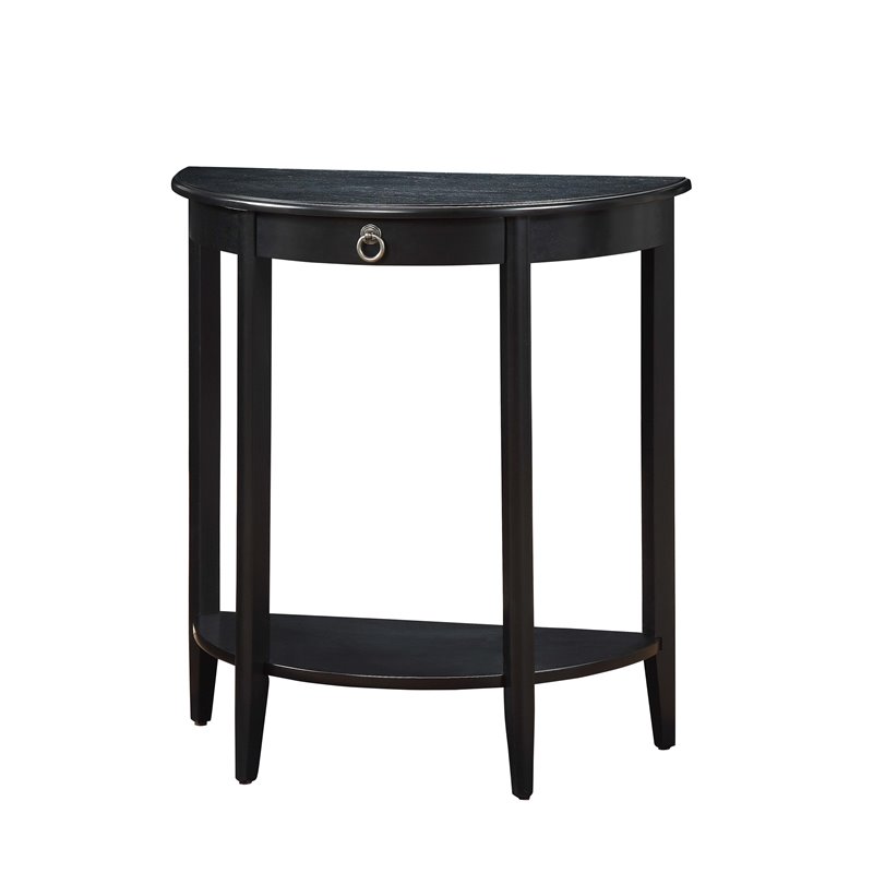 Bowery Hill Wood Black Console Table Half Moon Shape 28