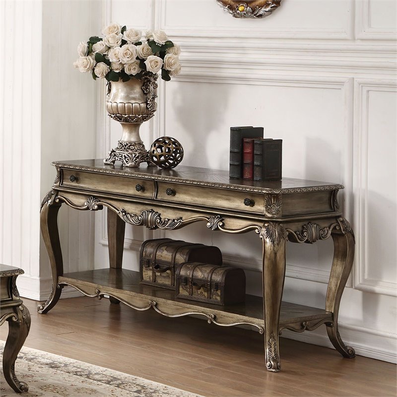 Bowery Hill Contemporary 2 Drawer Console Table in Vintage Oak