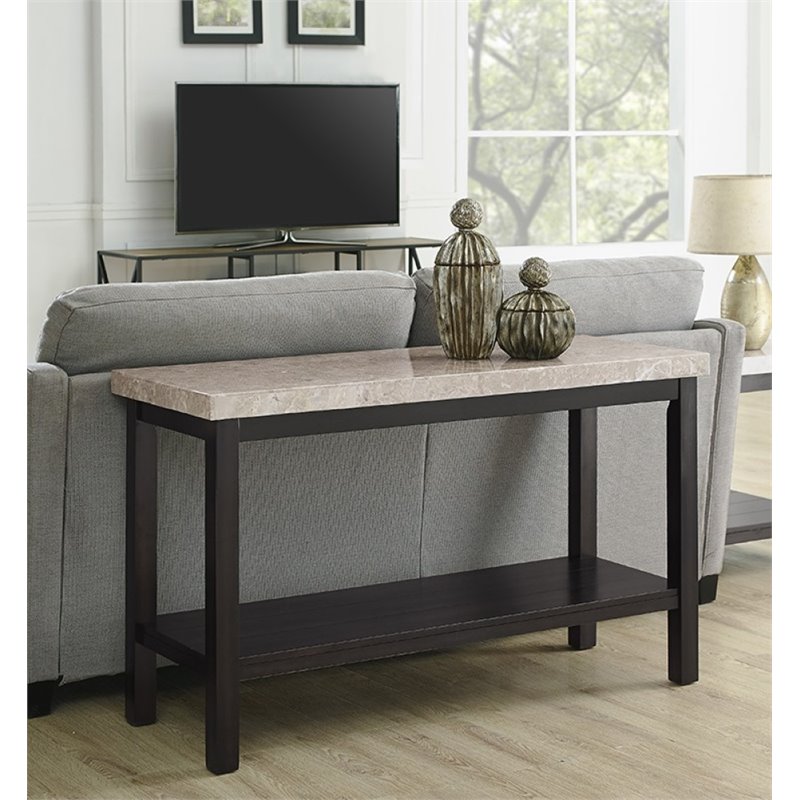 Bowery Hill Modern Marble Top Console Table in Espresso