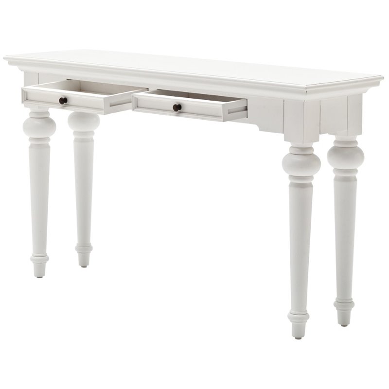 Bowery Hill Mid-Century 2 Drawer Console Table in Pure White