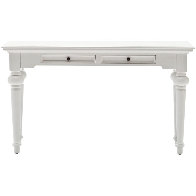 Bowery Hill Mid-Century 2 Drawer Console Table in Pure White