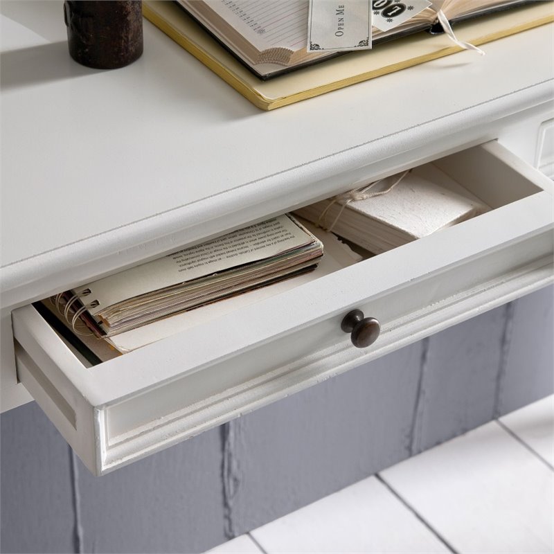 Bowery Hill Mid-Century 2 Drawer Console Table in Pure White