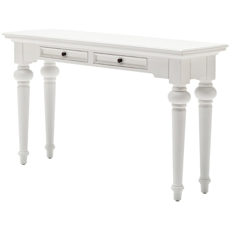 Bowery Hill Mid-Century 2 Drawer Console Table in Pure White