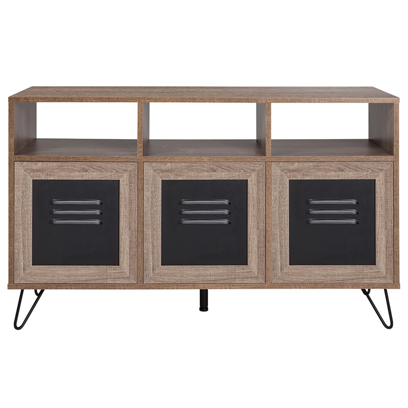 Bowery Hill Contemporary 3 Cubby Console Table in Rustic and Black