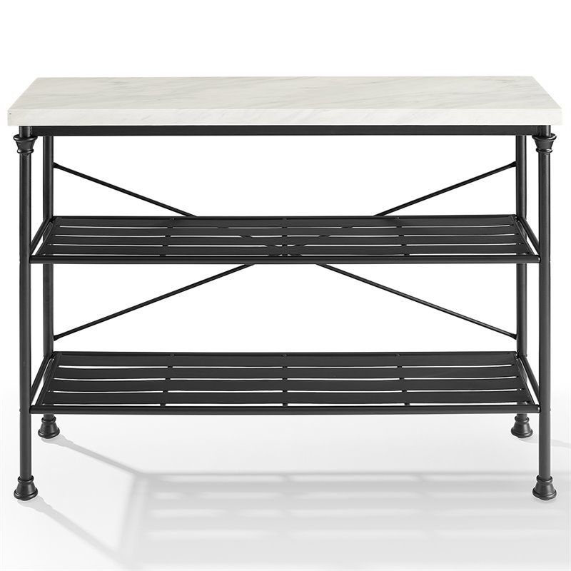 Bowery Hill Metal/Faux Marble Console Table in Matte Black/White