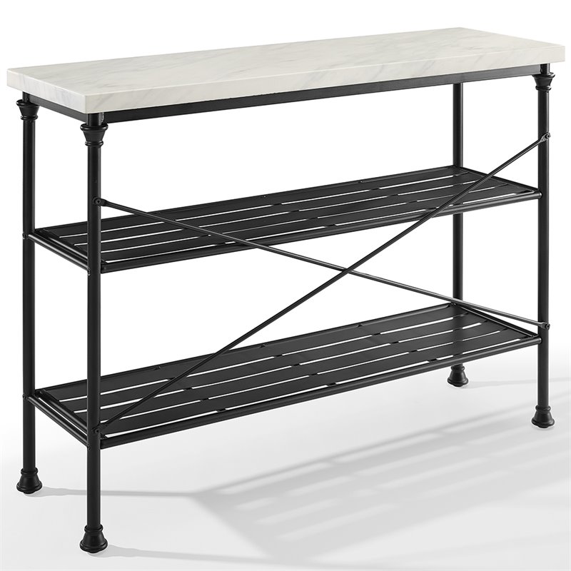 Bowery Hill Metal/Faux Marble Console Table in Matte Black/White