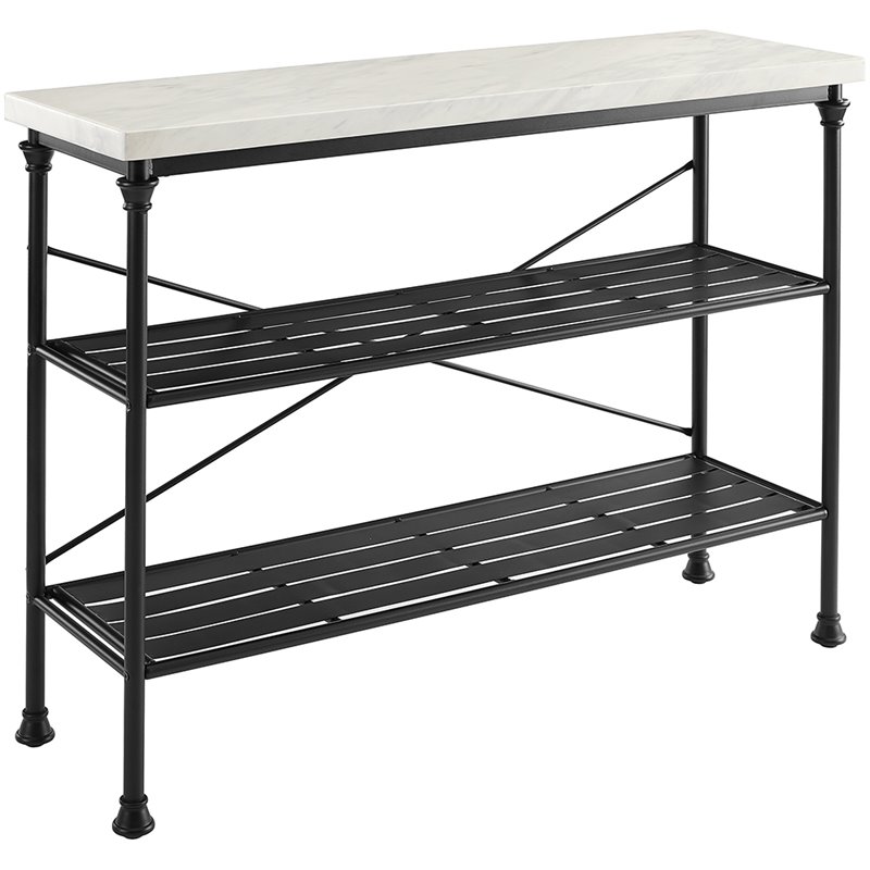 Bowery Hill Metal/Faux Marble Console Table in Matte Black/White