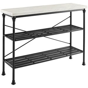 Bowery Hill Metal/Faux Marble Console Table in Matte Black/White