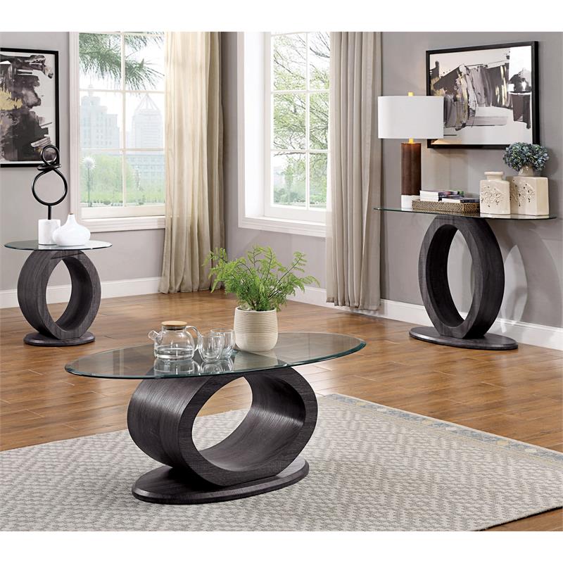Bowery Hill Farmhouse O-Shaped Solid Wood Console Table in Gray