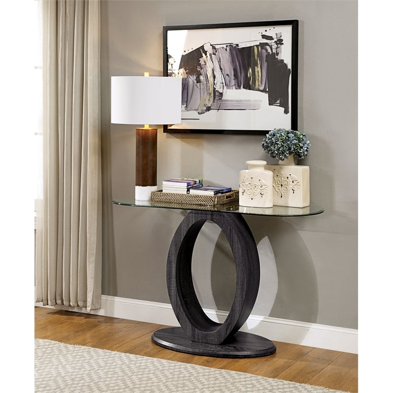 Bowery Hill Farmhouse O-Shaped Solid Wood Console Table in Gray