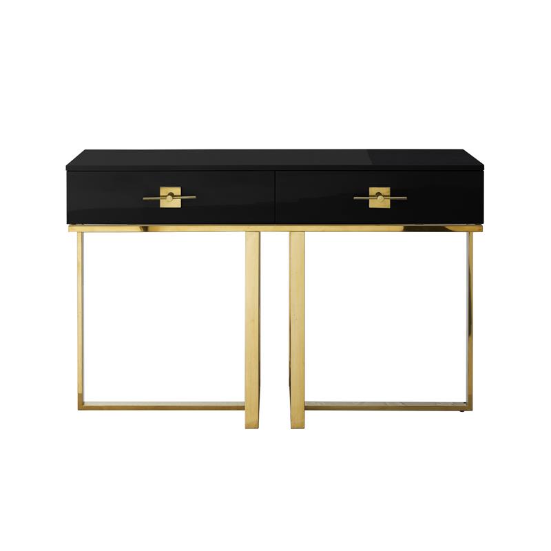 Bowery Hill Transitional 2-Drawers Stainless Steel Base Console Table Black/Gold