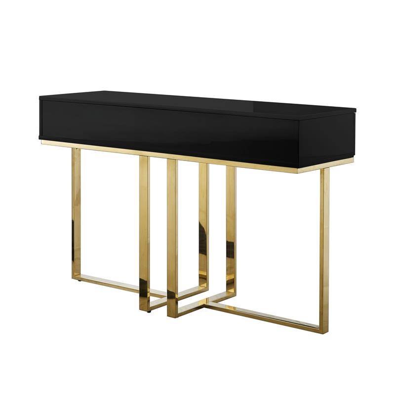 Bowery Hill Transitional 2-Drawers Stainless Steel Base Console Table Black/Gold