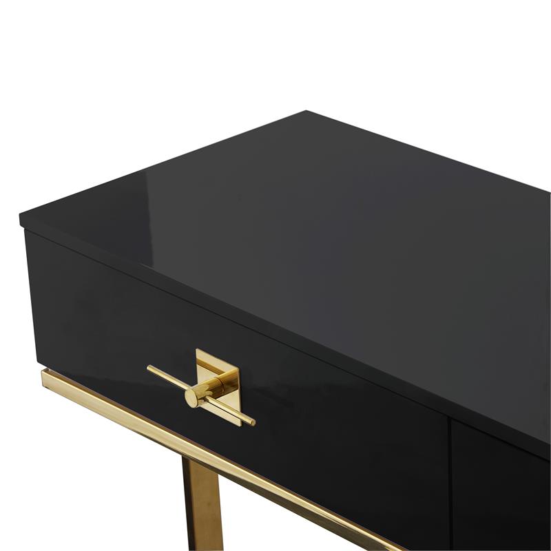 Bowery Hill Transitional 2-Drawers Stainless Steel Base Console Table Black/Gold