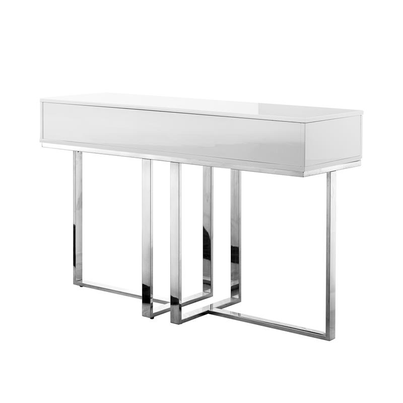 Bowery Hill Modern 2-Drawers Stainless Steel Base Console Table White/Chrome