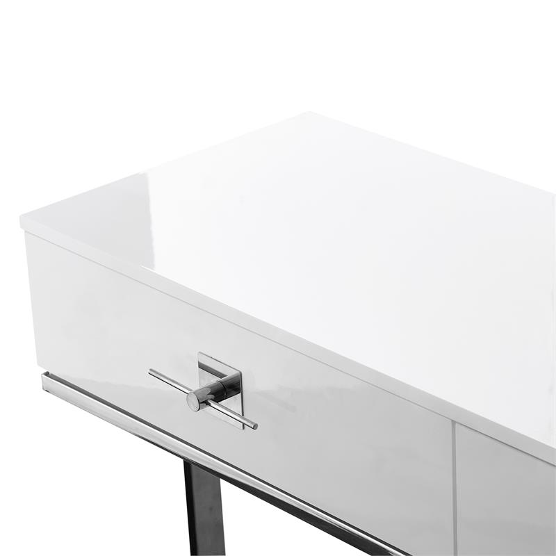 Bowery Hill Modern 2-Drawers Stainless Steel Base Console Table White/Chrome