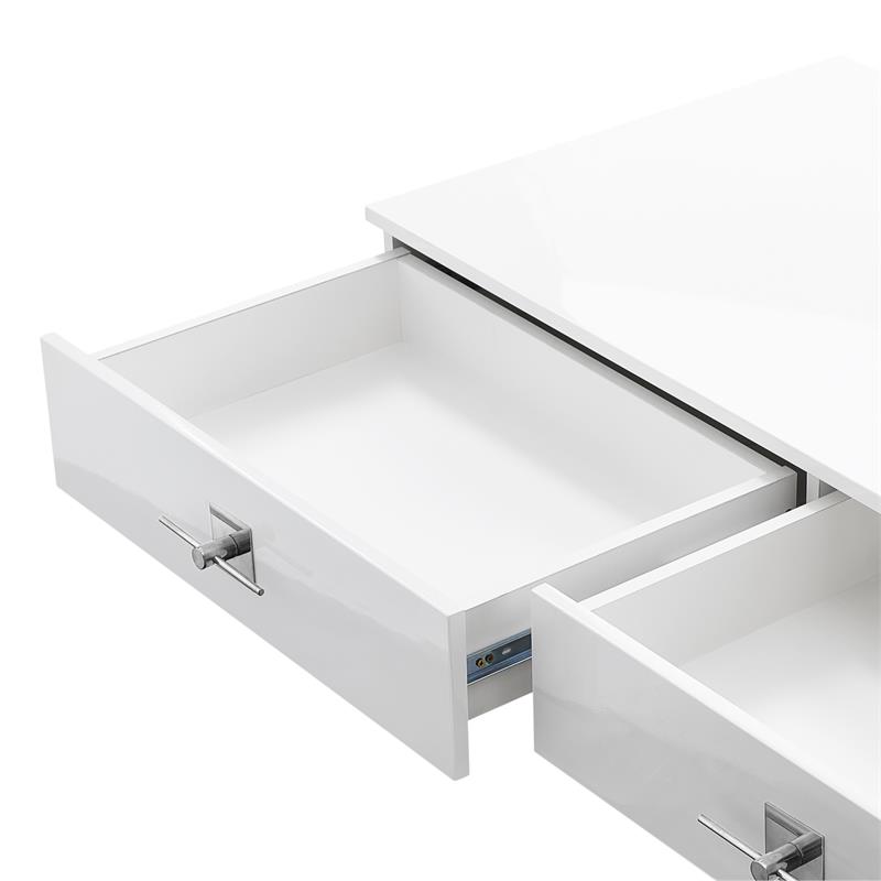 Bowery Hill Modern 2-Drawers Stainless Steel Base Console Table White/Chrome