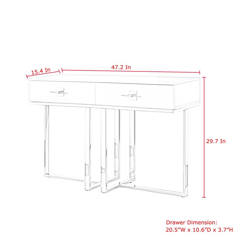 Bowery Hill Modern 2-Drawers Stainless Steel Base Console Table White/Chrome
