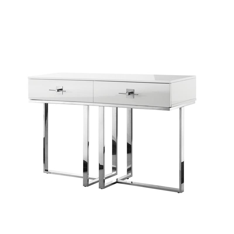 Bowery Hill Modern 2-Drawers Stainless Steel Base Console Table White/Chrome