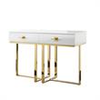 Bowery Hill Modern 2-Drawers Stainless Steel Base Console Table White/Gold