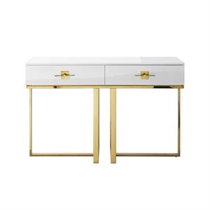 Bowery Hill Modern 2-Drawers Stainless Steel Base Console Table White/Gold