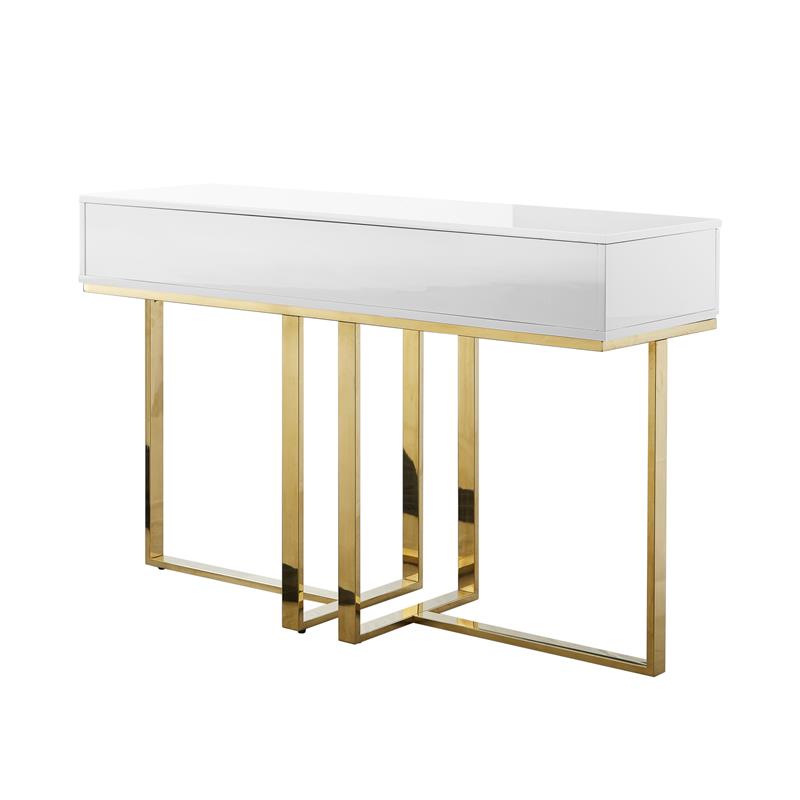 Bowery Hill Modern 2-Drawers Stainless Steel Base Console Table White/Gold