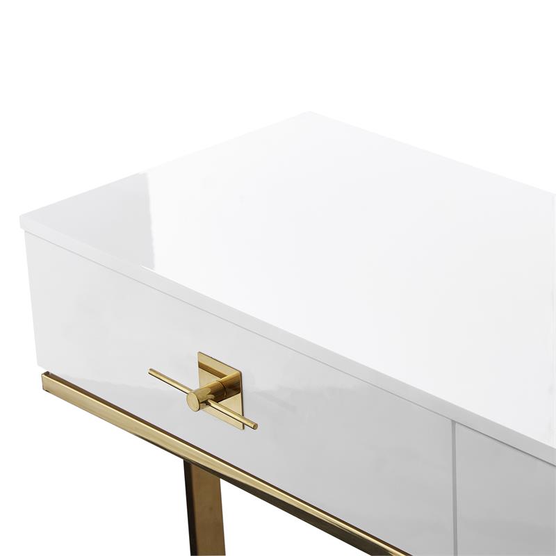 Bowery Hill Modern 2-Drawers Stainless Steel Base Console Table White/Gold