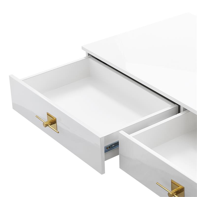 Bowery Hill Modern 2-Drawers Stainless Steel Base Console Table White/Gold