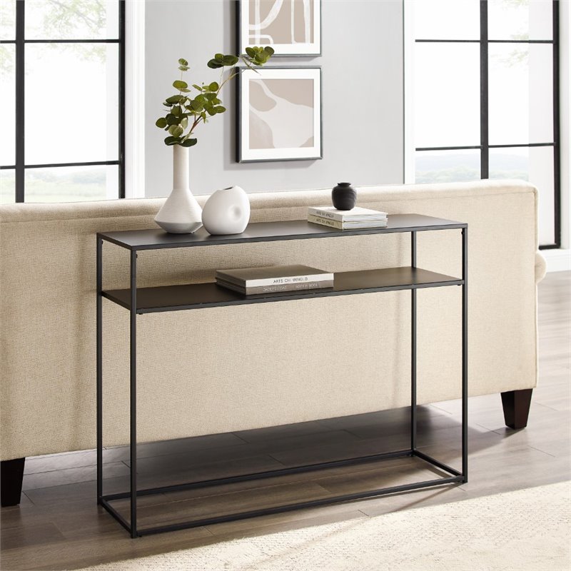 Bowery Hill Steel Matte Black Console Table Rectangular Streamlined 42