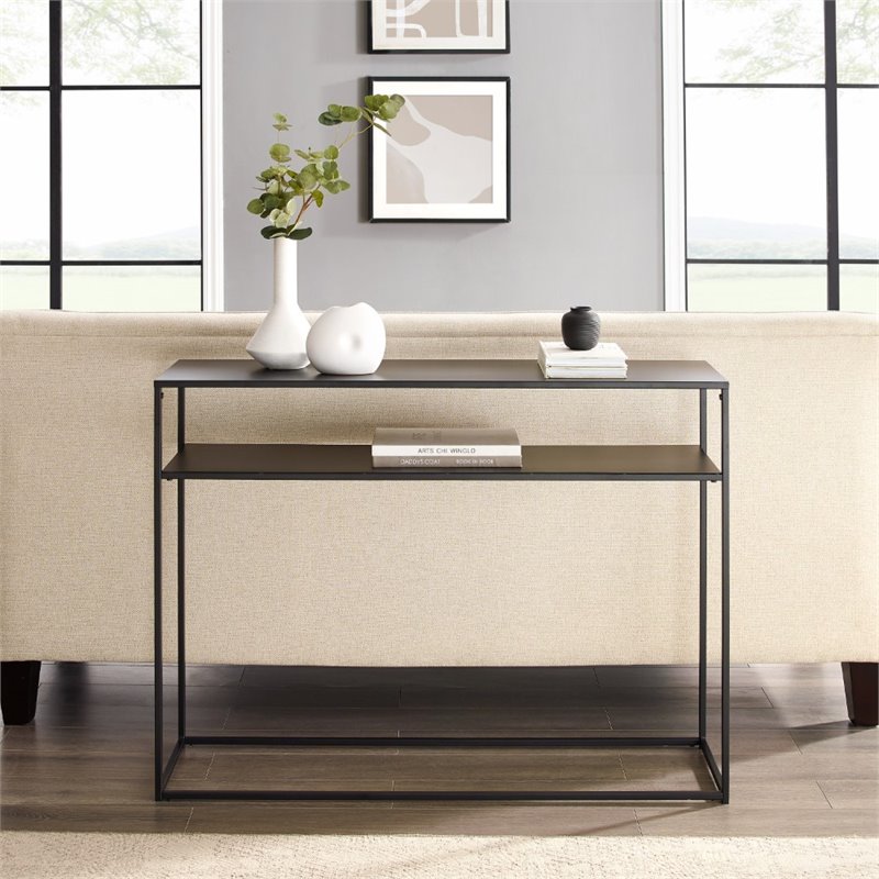 Bowery Hill Steel Matte Black Console Table Rectangular Streamlined 42