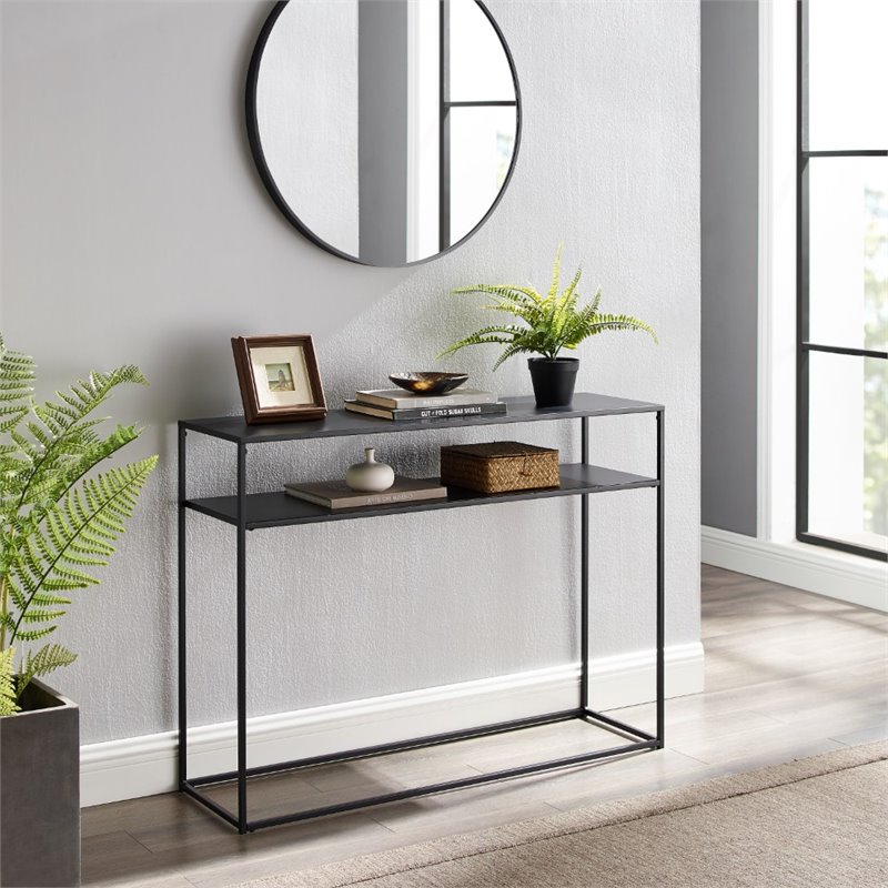 Bowery Hill Steel Matte Black Console Table Rectangular Streamlined 42