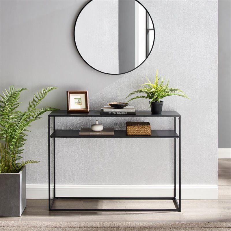 Bowery Hill Steel Matte Black Console Table Rectangular Streamlined 42
