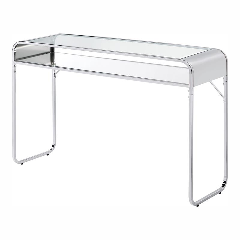 Bowery Hill Modern Contemporary Glass Top Console Table in Chrome