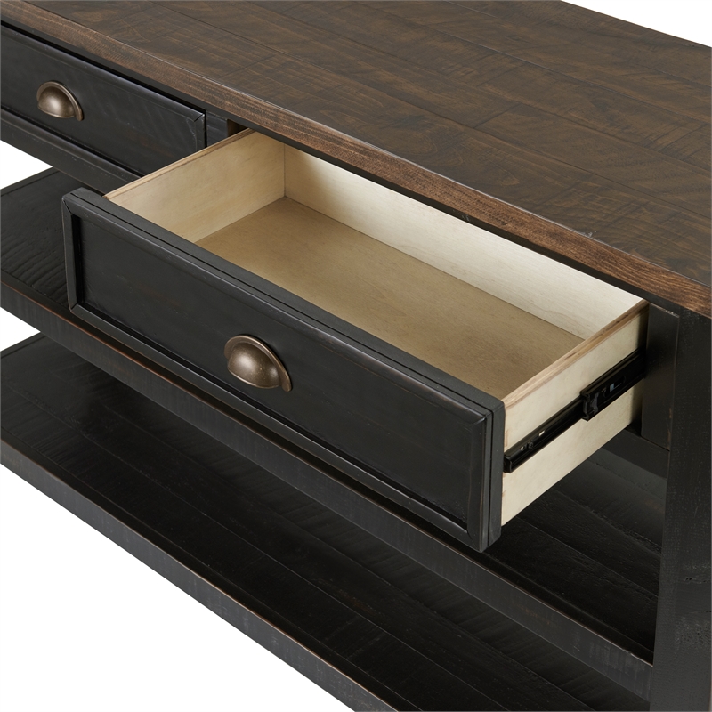 Bowery Hill Contemporary Wood 2 Drawer Sofa Console Table Black and Brown